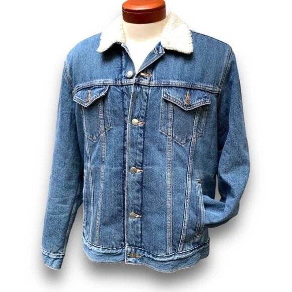 Levi Signature Gold Sherpa Lined Trucker Denim Jean Jacket Men’s size Medium - Picture 9 of 15